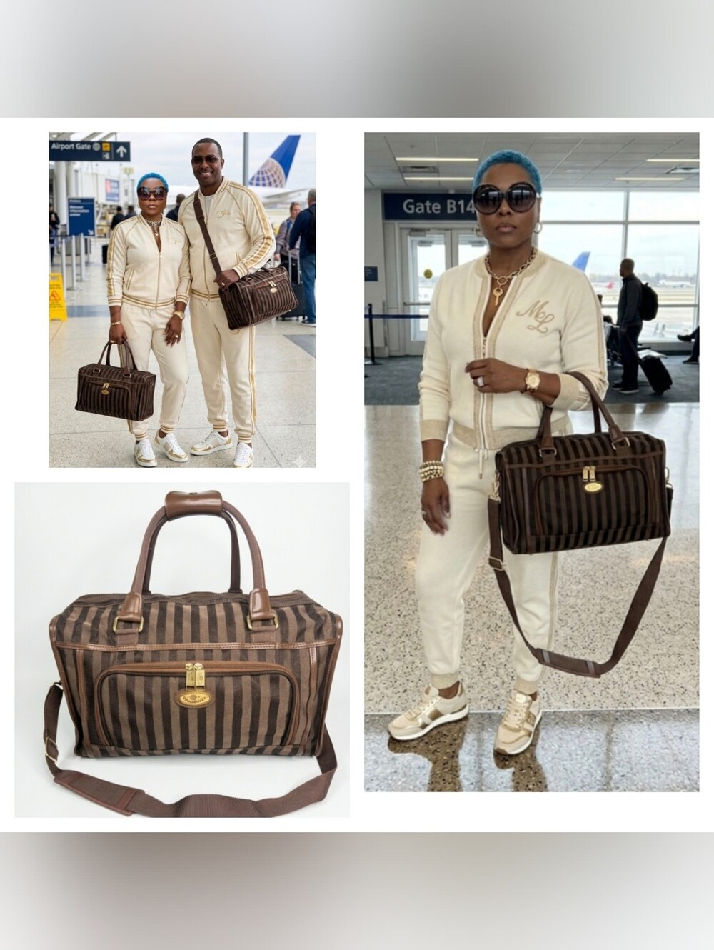 Destinations Vintage Brown Striped Travel Duffel Bag w/Lock  UNISEX